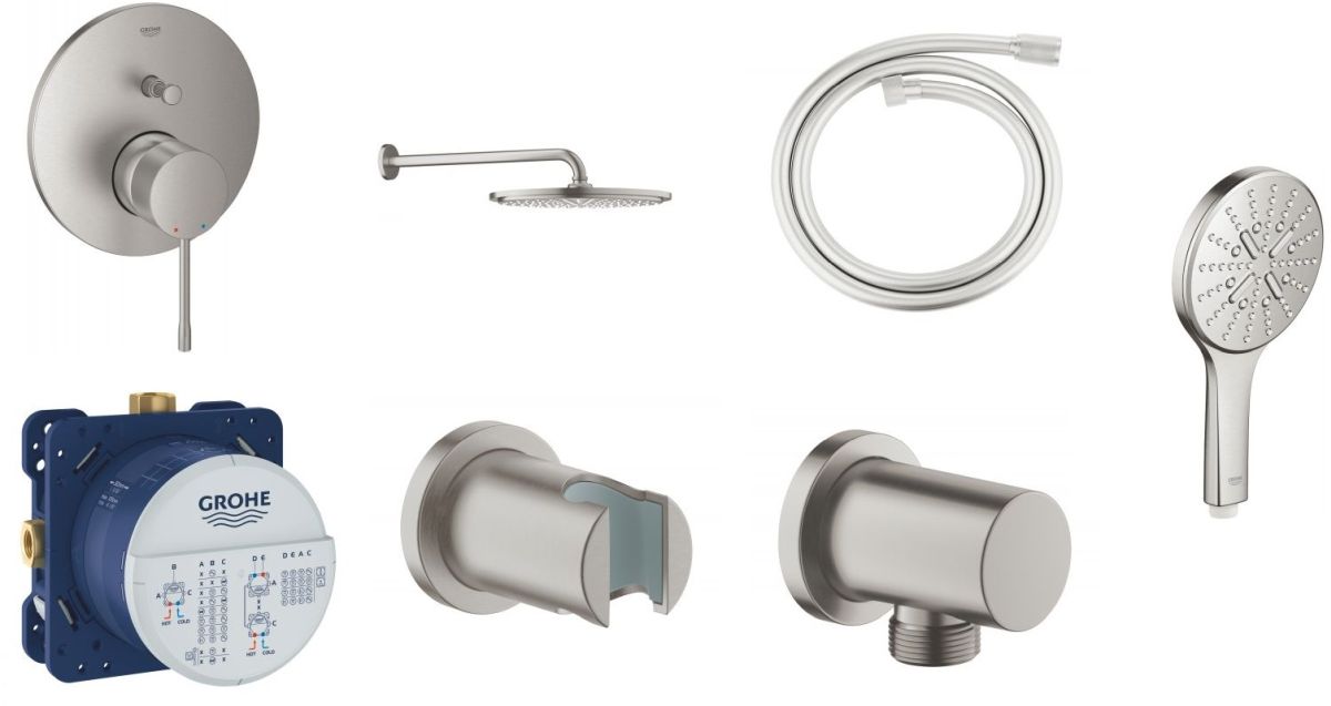 Conjunto ducha con efecto lluvia Grohe Rainshower 26066DC0, grifo de bañera y ducha Grohe Essence 24058DC1, 26574DC0, 27057DC0, 35600000, 27074DC0, 28362DC0