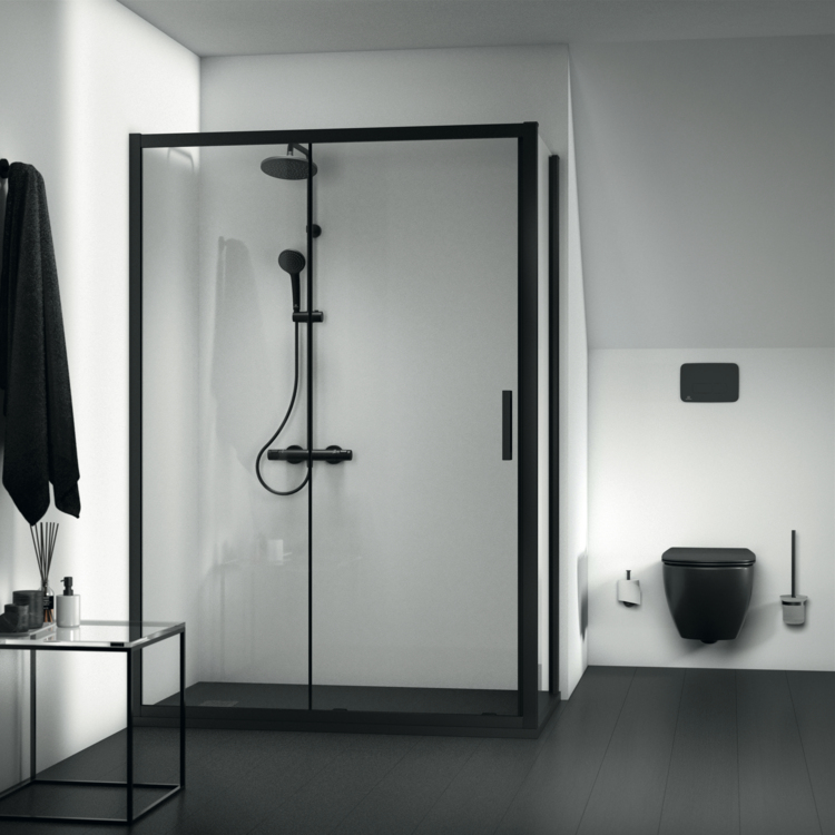 Ideal Standard Connect 2 puerta de ducha 140 cm corredera negro mate/vidrio transparente K9278V3