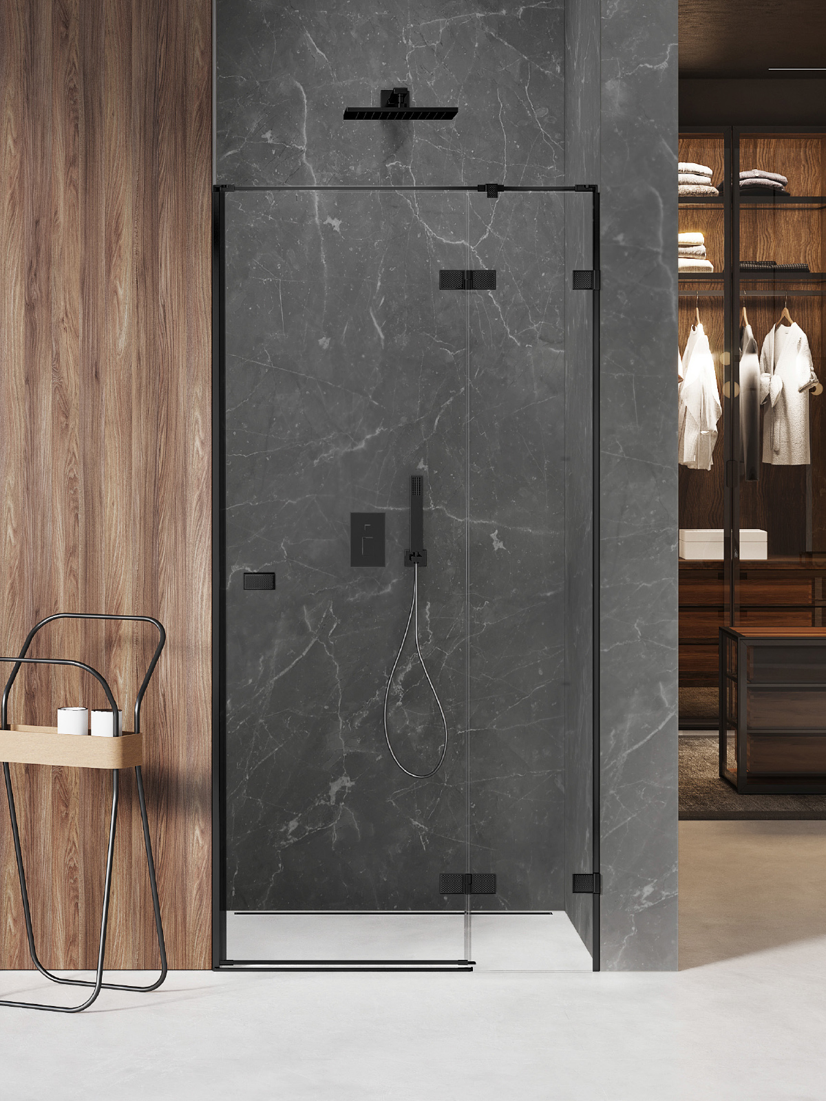 New Trendy Avexa Black XR puerta de ducha 100 cm oscilante negro mate/vidrio transparente EXK-6839