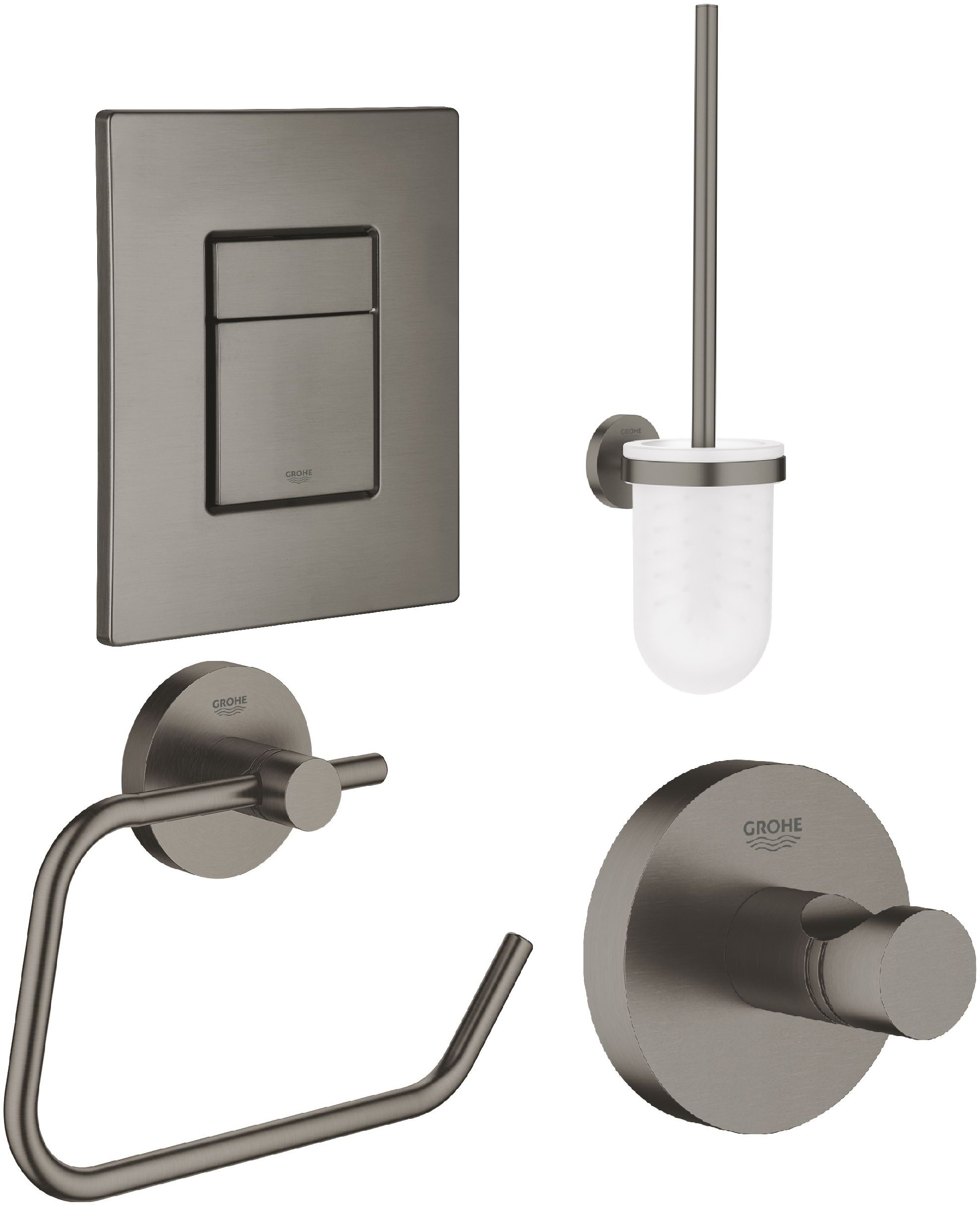 Conjunto botón de descarga Grohe Skate 38732AL0, escobilla de baño Grohe Essentials 40374AL1, 40689AL1, 40364AL1