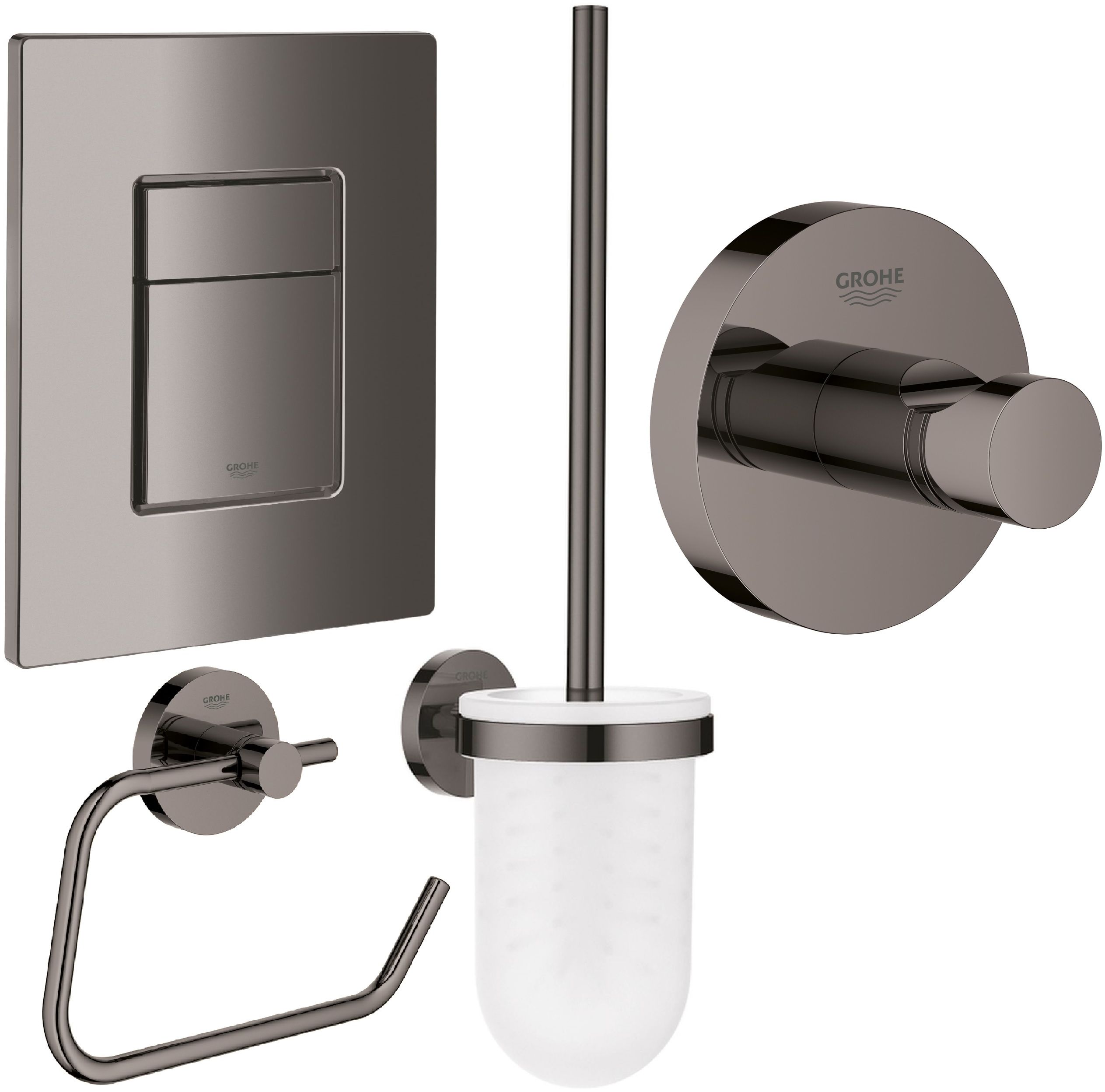 Conjunto botón de descarga Grohe Skate 38732A00, escobilla de baño Grohe Essentials 40374A01, 40689A01, 40364A01