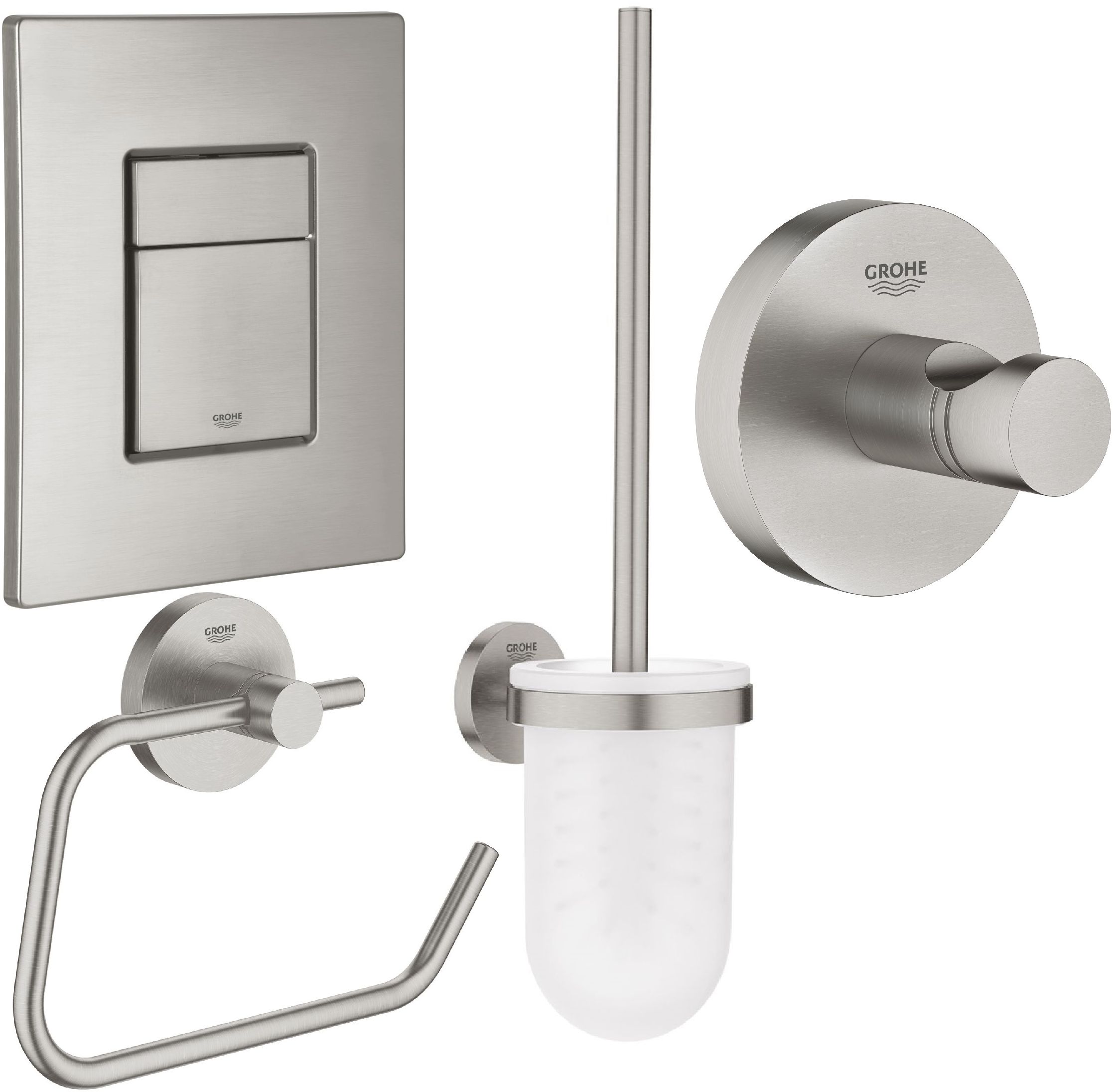 Conjunto botón de descarga Grohe Skate 38732DC0, escobilla de baño Grohe Essentials 40374DC1, 40689DC1, 40364DC1