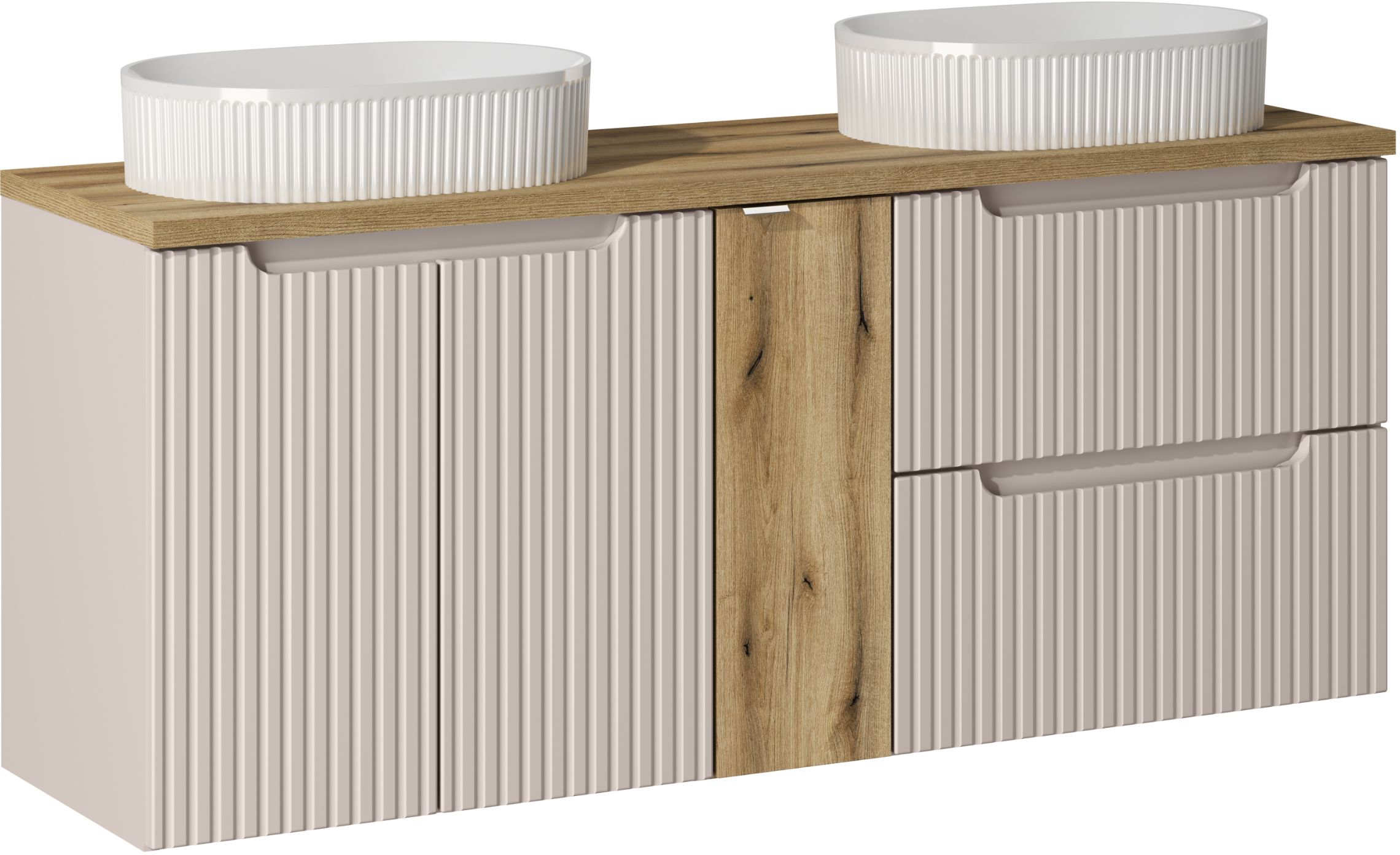 Zestaw 2 x Comad Nova Cashmere szafka 60x39x57 cm podumywalkowa wisząca kaszmir z blatem, umywalkami i szafką wąską SET-NOC B OAK 140CM D/S UN BEYOND 5 WH