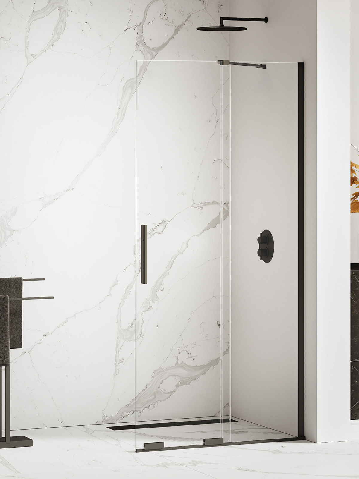 New Trendy Smart Black mampara de ducha walk-in 100 cm negro mate/vidrio transparente EXK-4191-WU