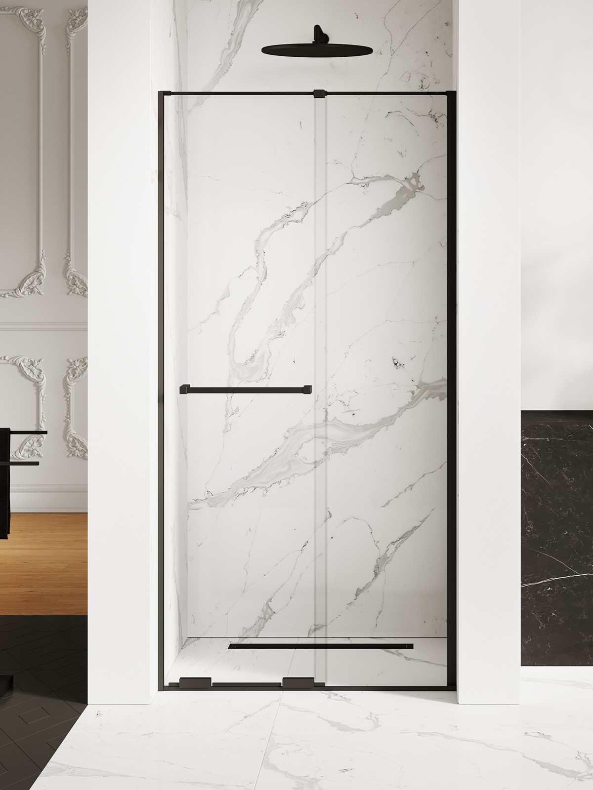 New Trendy Smart Black puerta de ducha 150 cm corredera negro mate/vidrio transparente EXK-6635