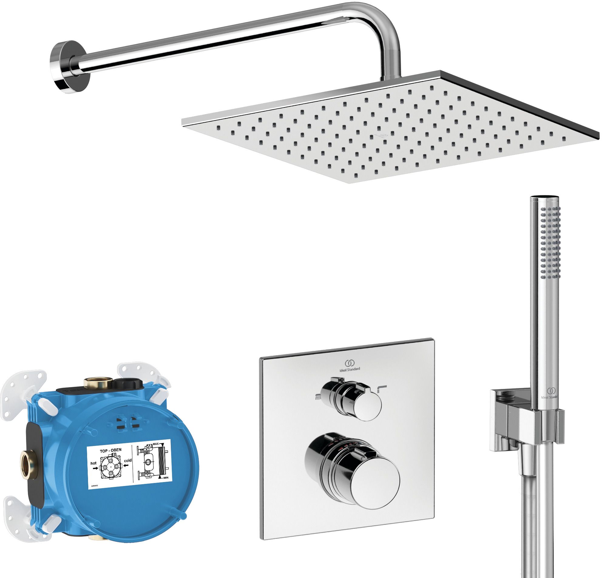 Ideal Standard Ceratherm conjunto de ducha empotrado con termostato con rociador con efecto lluvia cromo A7572AA