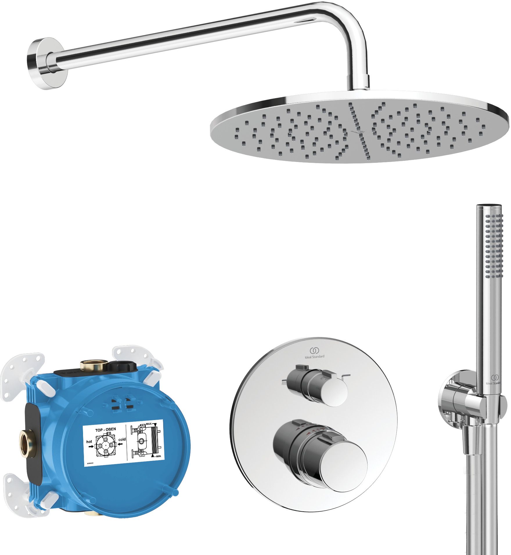 Ideal Standard Ceratherm conjunto de ducha empotrado con termostato con rociador con efecto lluvia cromo A7573AA