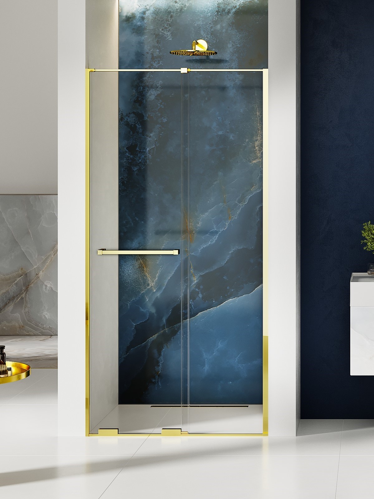 New Trendy Smart Light Gold puerta de ducha 130 cm corredera oro brillante/vidrio transparente EXK-6686