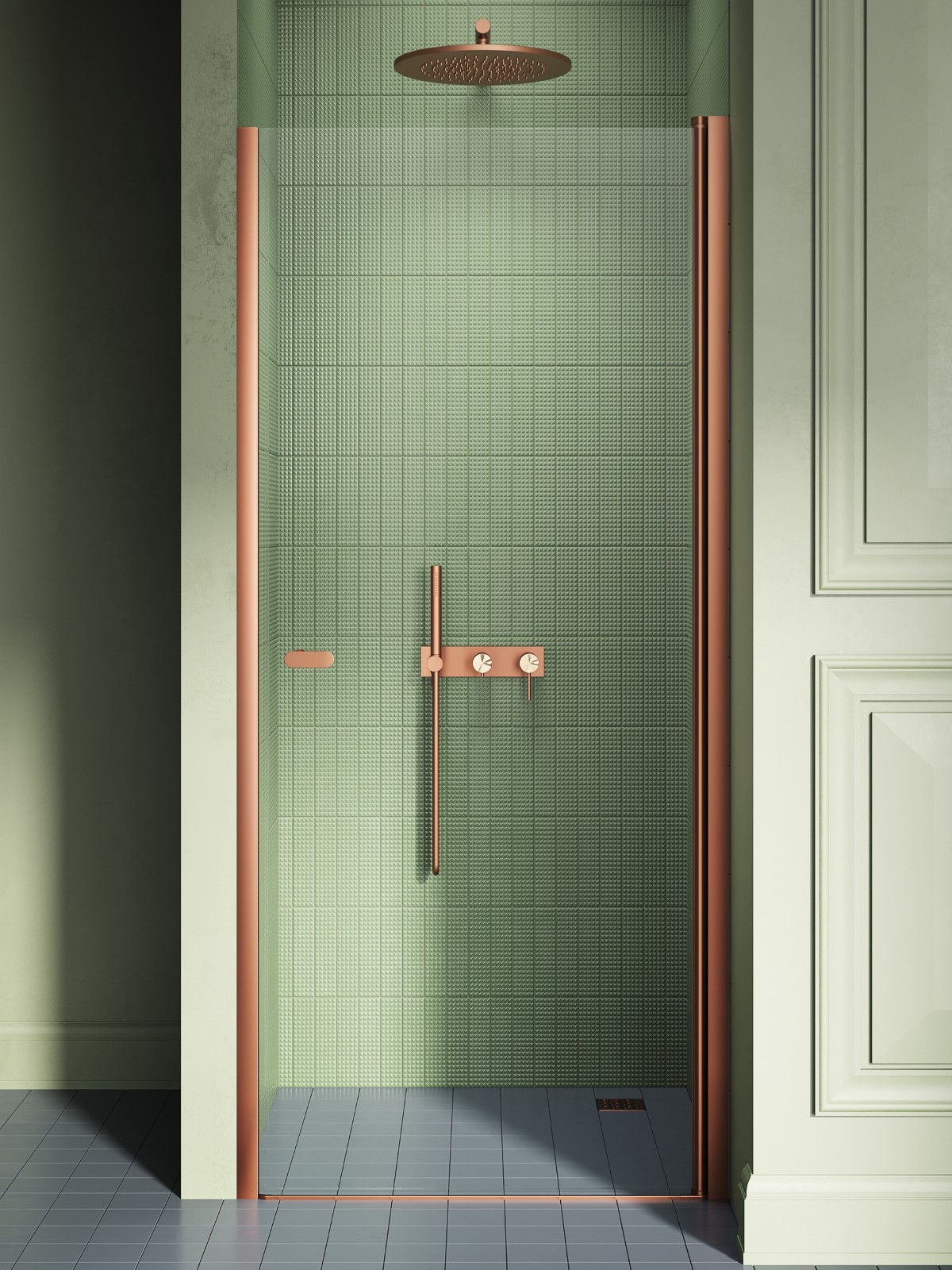 New Trendy New Soleo Copper Brushed puerta de ducha 80 cm oscilante cobre cepillado/vidrio transparente D-0490A