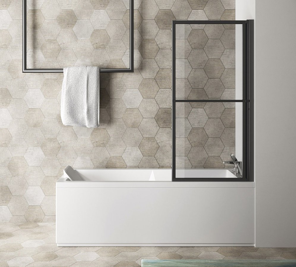 Polysan Olbia mampara de bañera 71 cm una pieza negro mate/vidrio transparente 30336B