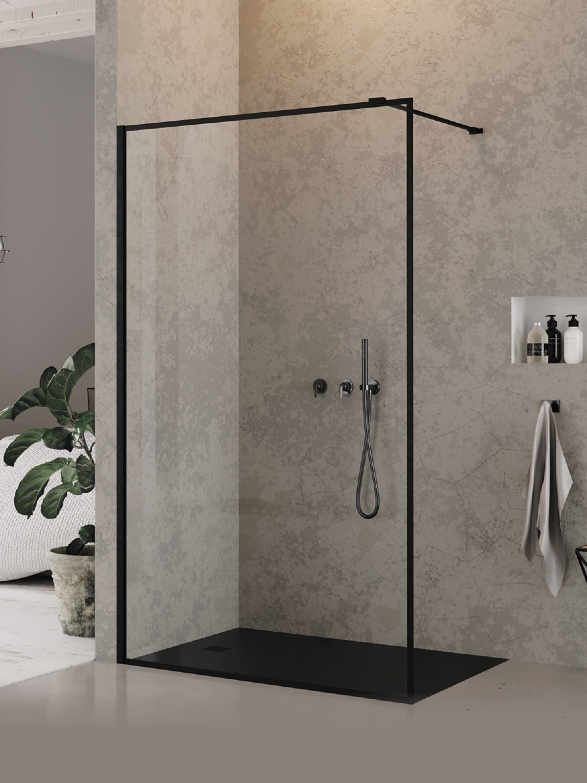 New Trendy New Modus Black mampara de ducha walk-in 50 cm negro mate/vidrio transparente EXK-5553
