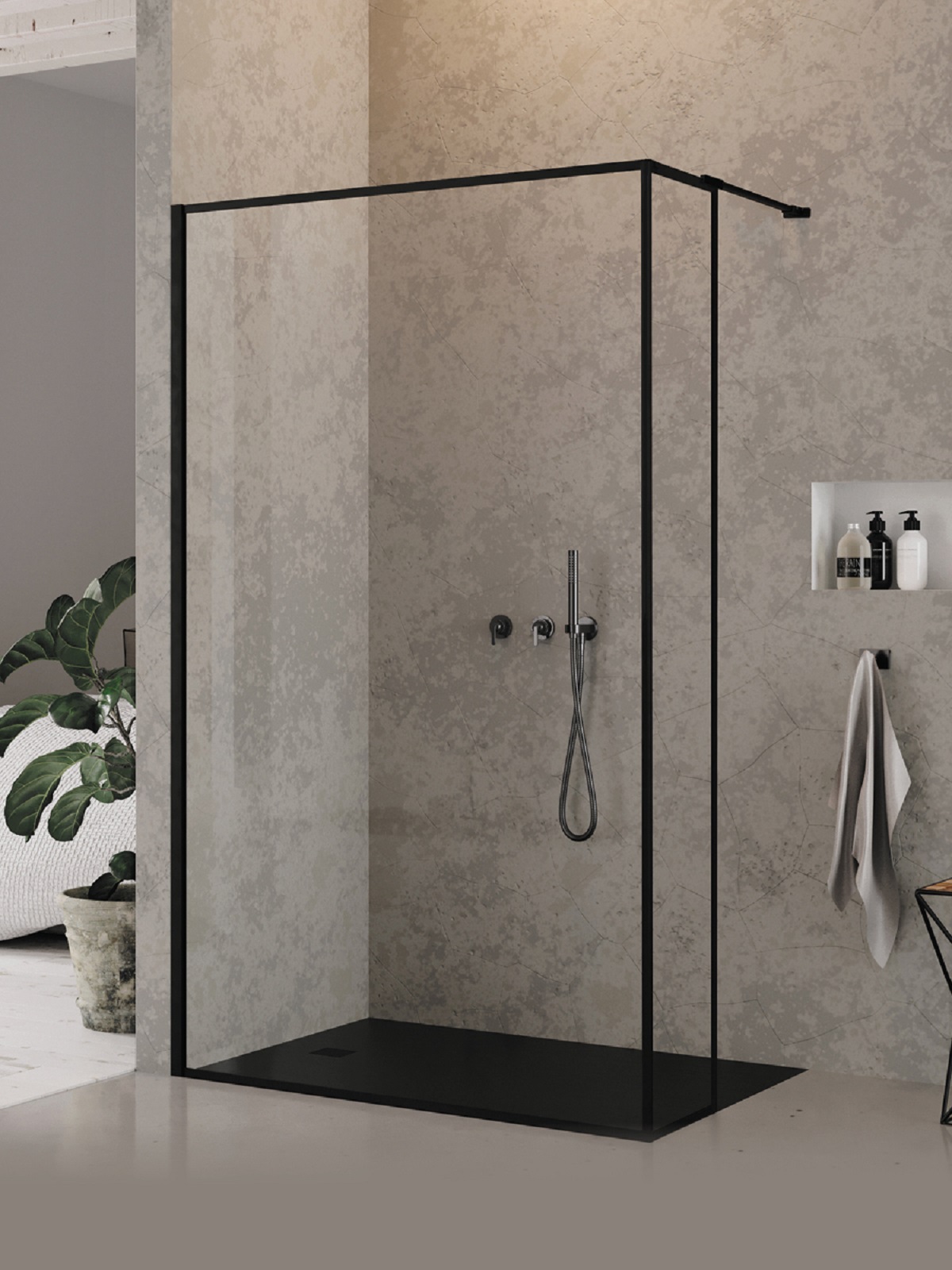 New Trendy New Modus Black mampara de ducha walk-in 100 cm negro mate/vidrio transparente EXK-5583