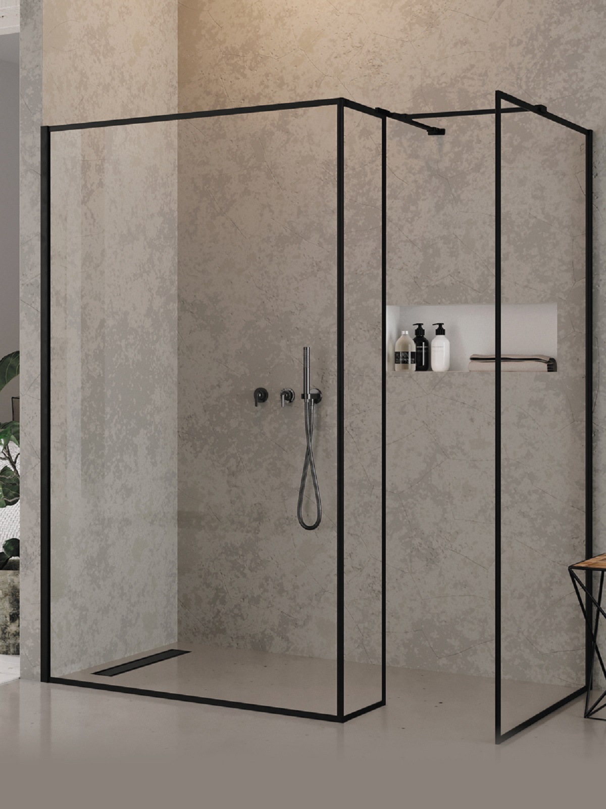 New Trendy New Modus Black mampara de ducha walk-in 90 cm negro mate/vidrio transparente EXK-5624