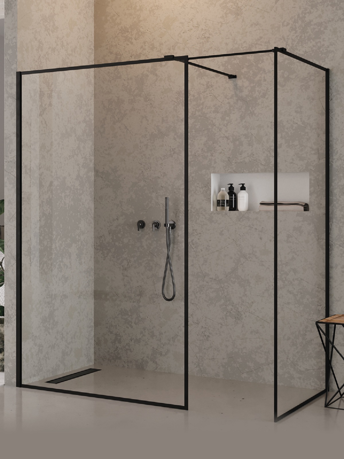 New Trendy New Modus Black kabina prysznicowa walk-in 140x90 cm prostokątna czarny mat/szkło przezroczyste EXK-5662