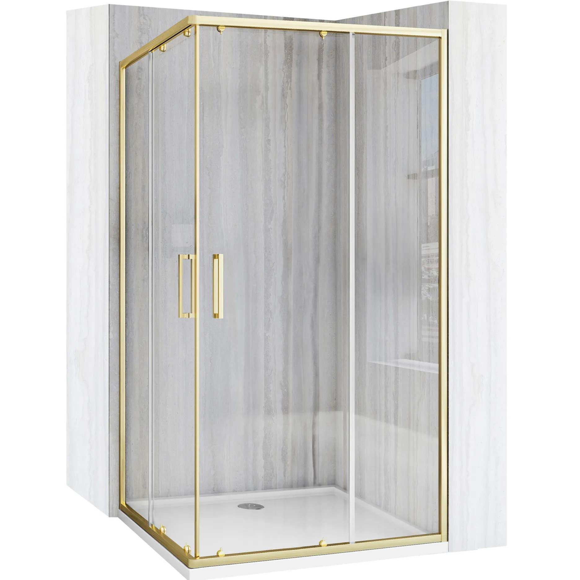 Rea City cabina de ducha 77.5x97.5 cm rectangular oro cepillado/vidrio transparente REA-K6449