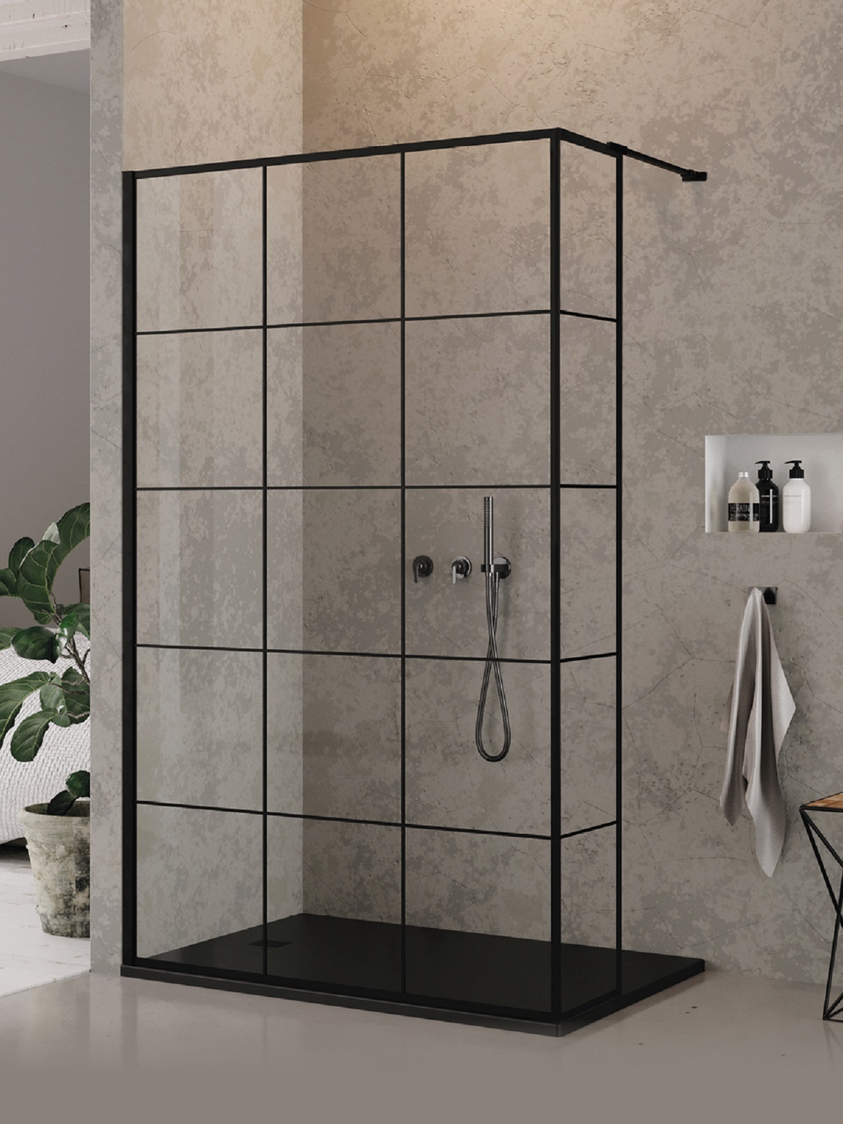 New Trendy New Modus Black ścianka prysznicowa walk-in 130 cm czarny mat/szkło przezroczyste EXK-5578