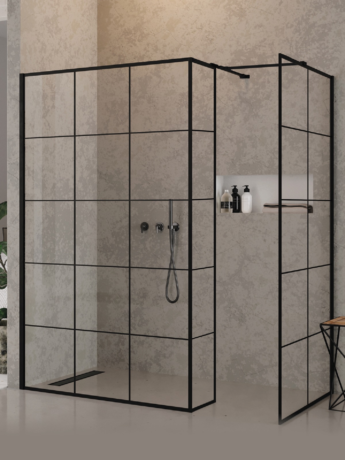 New Trendy New Modus Black mampara de ducha walk-in 100 cm negro mate/vidrio con patrón EXK-5619