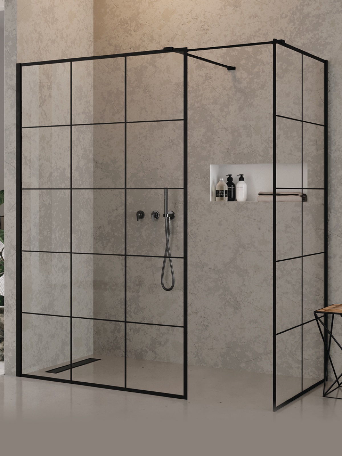 New Trendy New Modus Black kabina prysznicowa walk-in 150x90 cm prostokątna czarny mat/szkło ze wzorem EXK-5650
