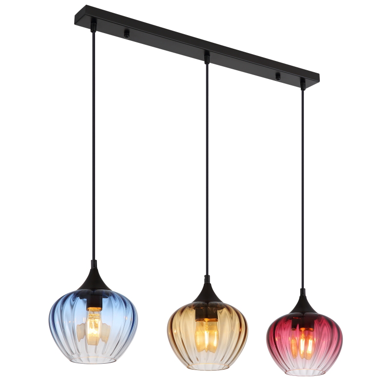 Globo Lighting Sander lámpara colgante 3x60 W negro-azul-ámbar-rojo 15748-3H