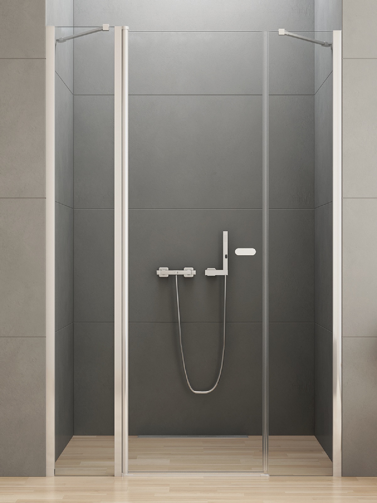 New Trendy New Soleo puerta de ducha 120 cm oscilante cromo brillante/vidrio transparente D-0172A