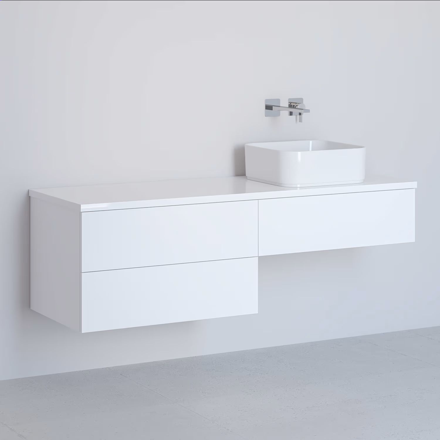 Kronenbach Cube armario con encimera 141x48.7x44.5 cm suspendido, para lavabo blanco KBWTKOWTL1413WH