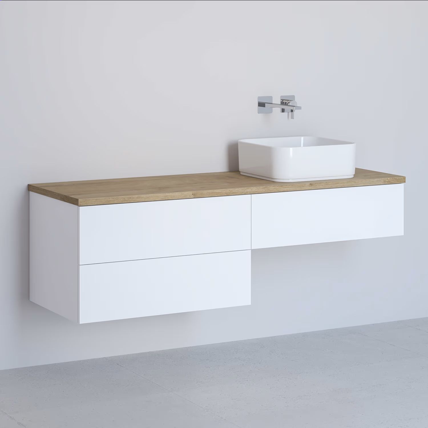 Kronenbach Cube armario con encimera 141x48.7x44.5 cm suspendido, para lavabo blanco-roble KBWTKOWTL1413WHGH