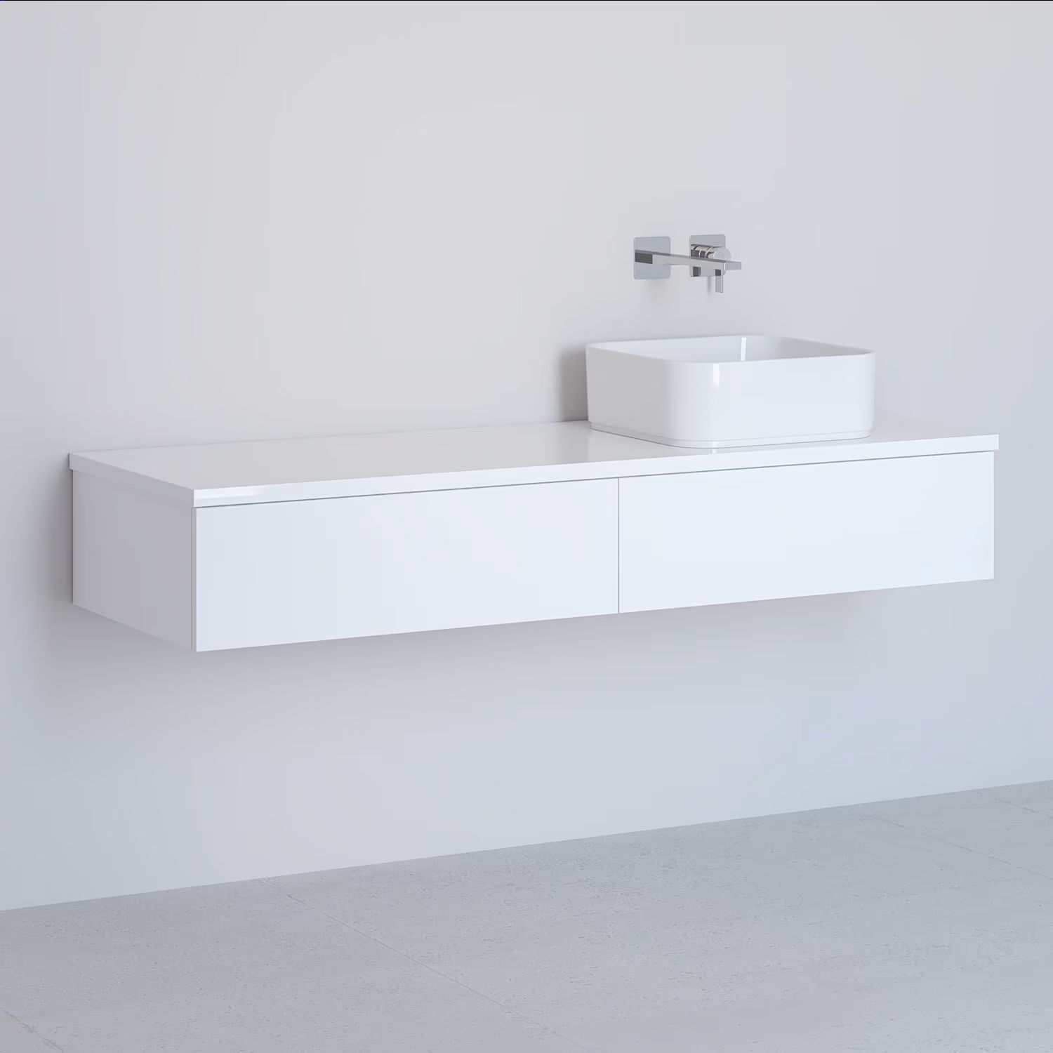 Kronenbach Cube armario con encimera 141x48.7x23.5 cm suspendido, para lavabo blanco KBWTKOWTL1412WH