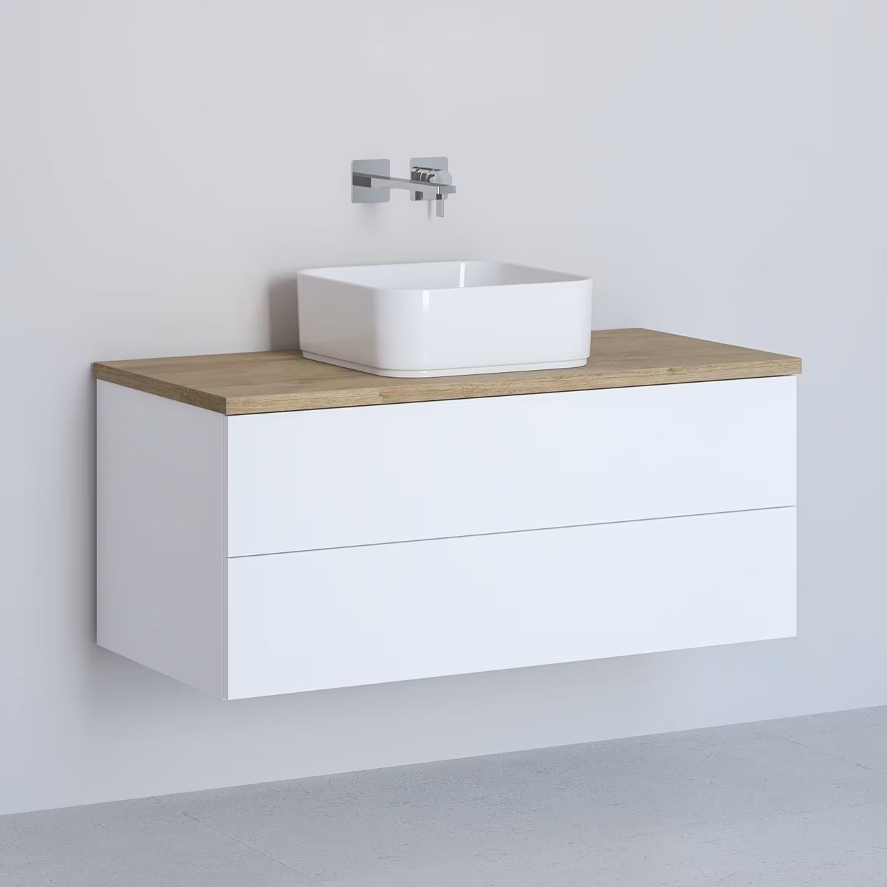 Kronenbach Cube armario con encimera 101x48.7x44.5 cm suspendido, para lavabo blanco-roble KBWTKOWTL1012WHGH
