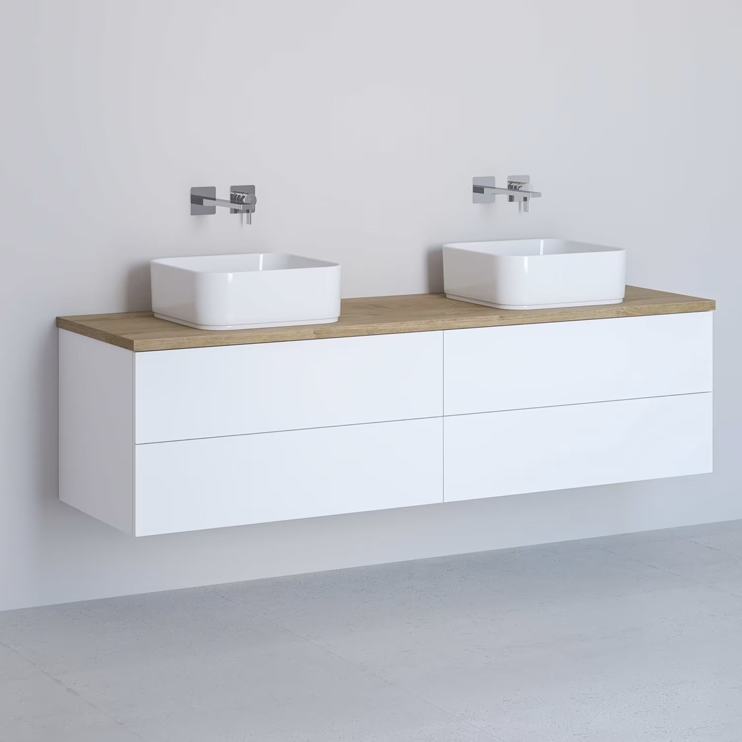 Kronenbach Cube armario con encimera 161x48.7x44.5 cm suspendido, para lavabo blanco-roble KBWTKOWT1614WHGH