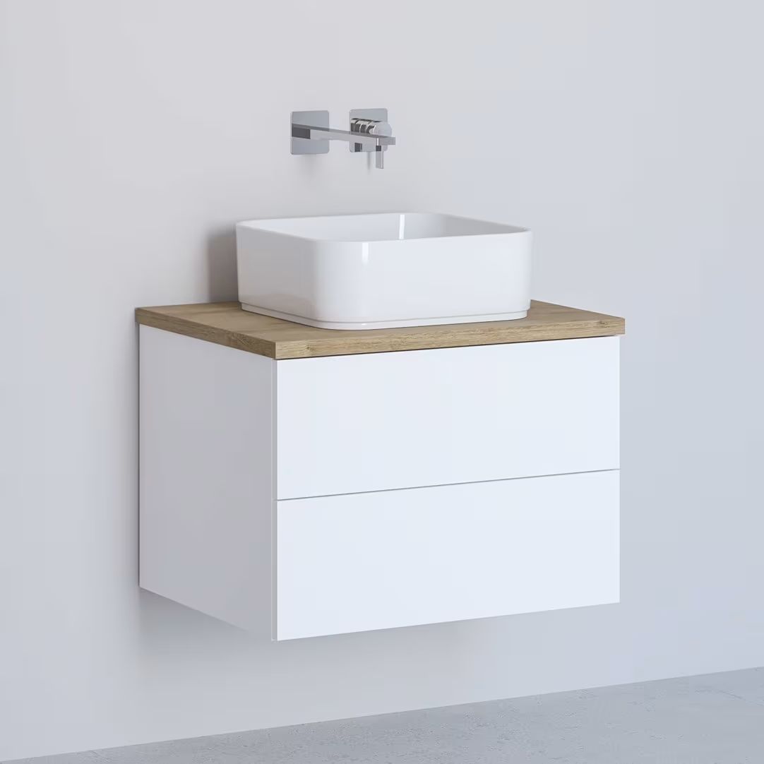 Kronenbach Cube armario con encimera 61x48.7x44.5 cm suspendido, para lavabo blanco-roble KBWTKOWTL612WHGH