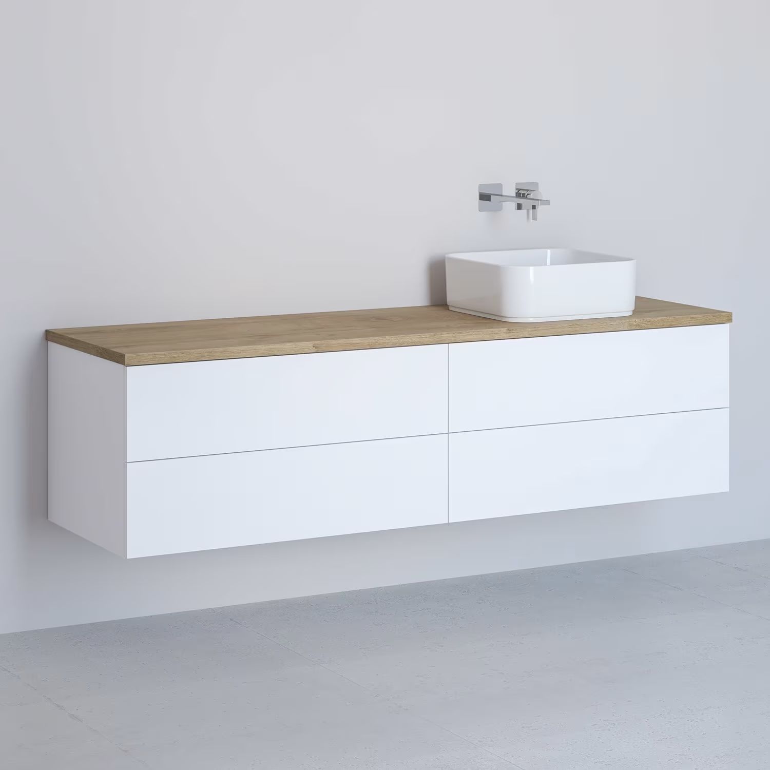 Kronenbach Cube armario con encimera 161x48.7x44.5 cm suspendido, para lavabo blanco-roble KBWTKOWTL1614WHGH