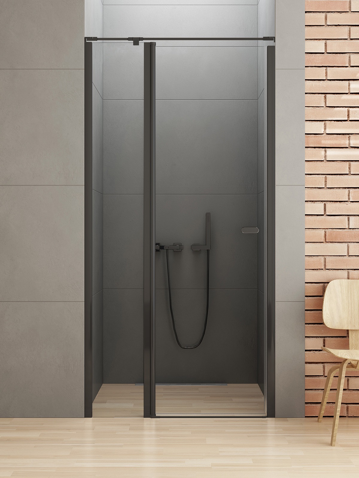 New Trendy New Soleo Black puerta de ducha 90 cm oscilante negro mate/vidrio transparente D-0241A-WK