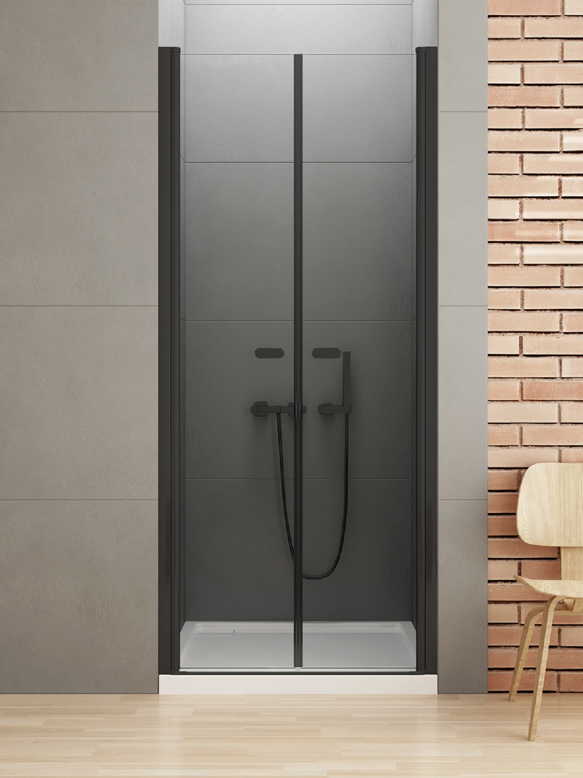 New Trendy New Soleo Black puerta de ducha 70 cm oscilante negro mate/vidrio transparente D-0213A