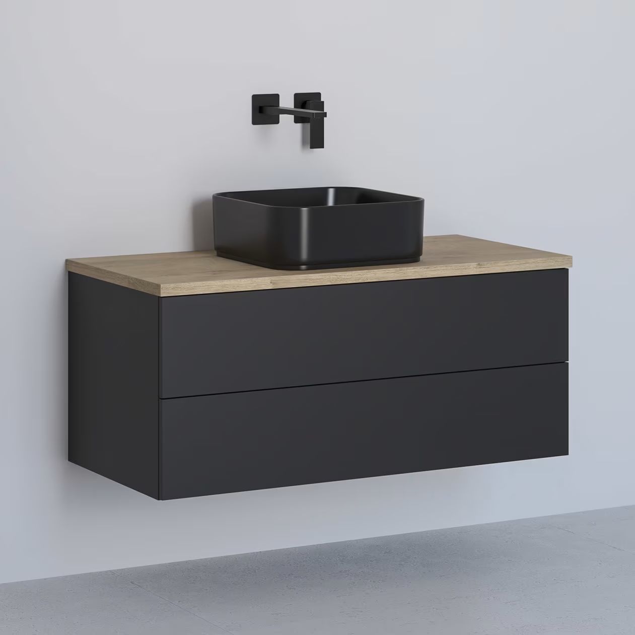 Kronenbach Cube armario con encimera 101x48.7x44.5 cm suspendido, para lavabo negro-roble KBWTKOWTL1012SMGH