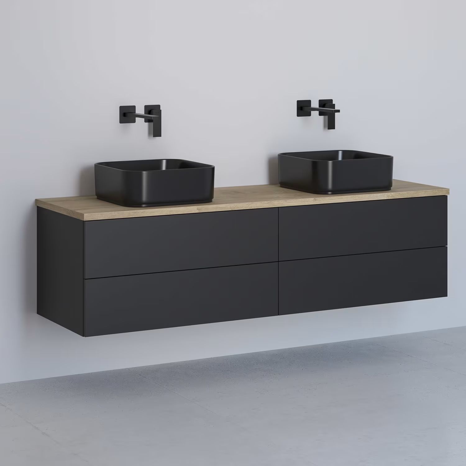 Kronenbach Cube armario con encimera 161x48.7x44.5 cm suspendido, para lavabo negro-roble KBWTKOWT1614SMGH