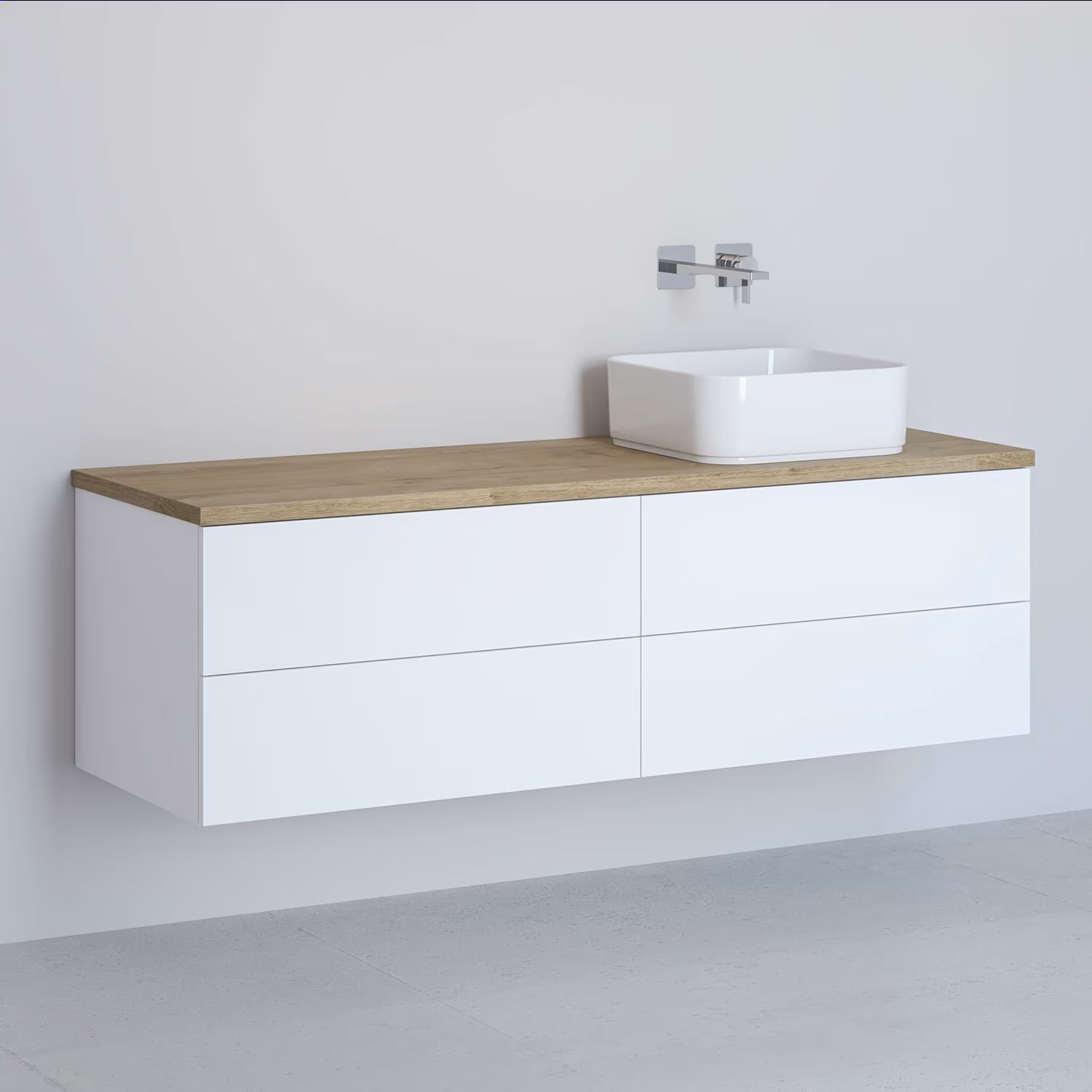 Kronenbach Cube armario con encimera 141x48.7x44.5 cm suspendido, para lavabo blanco-roble KBWTKOWTL1414WHGH