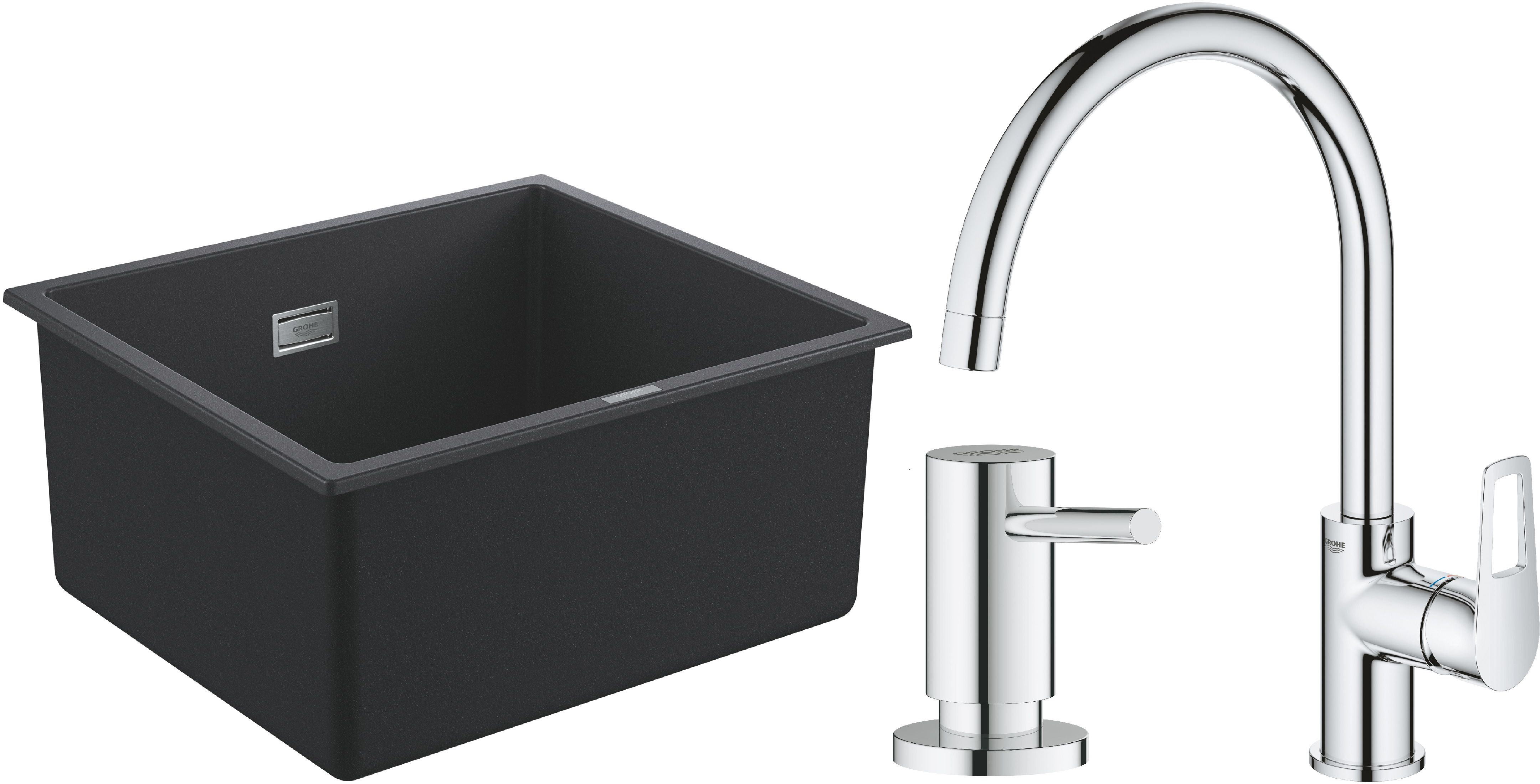 Conjunto fregadero de granito Grohe K700 31653AP0, grifo de cocina Grohe Bauloop 31368001, 40535000