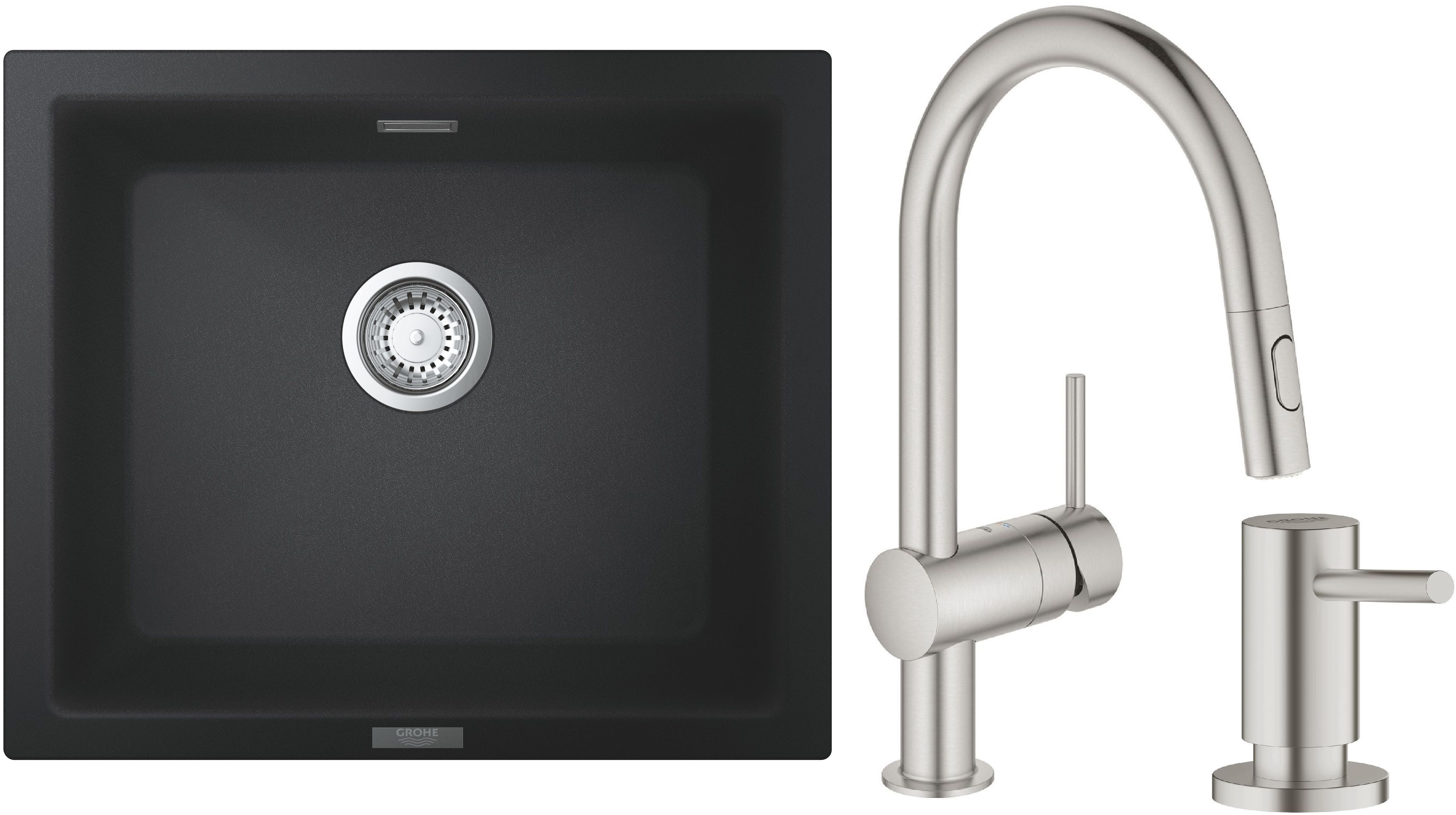 Conjunto fregadero de granito Grohe K700 31654AP0, grifo de cocina Grohe Minta 32321DC2, 40535DC0