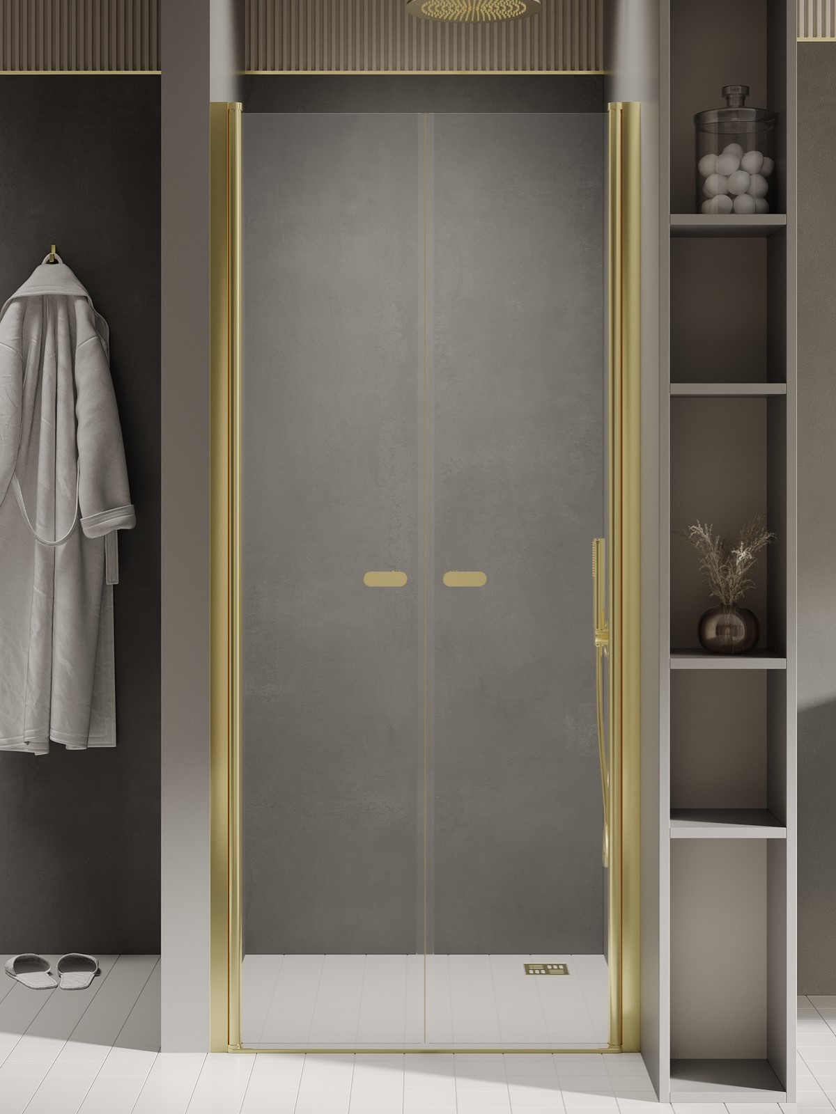 New Trendy New Soleo Light Gold puerta de ducha 150 cm oscilante oro brillante/vidrio transparente D-0525A