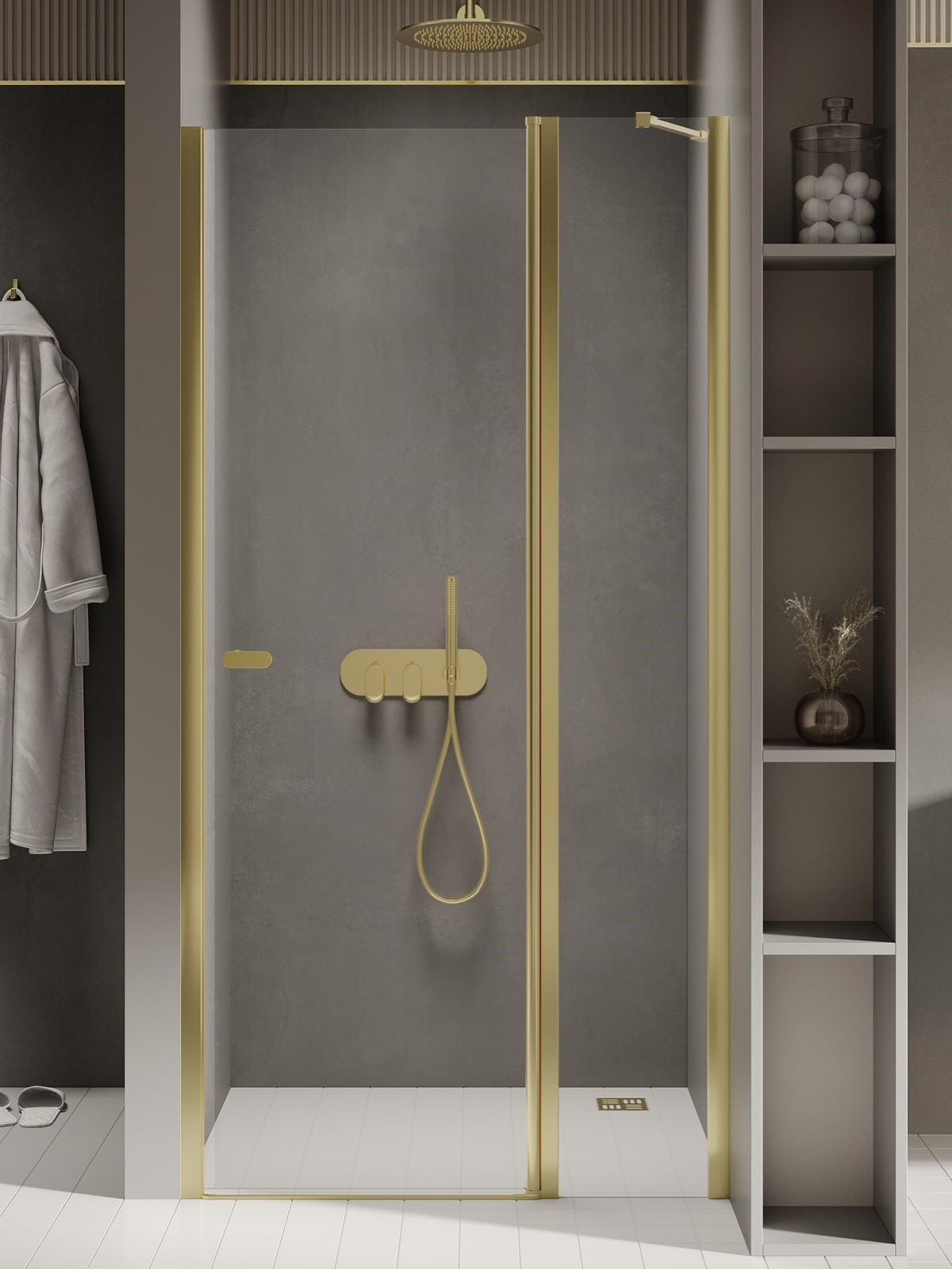 New Trendy New Soleo Light Gold puerta de ducha 90 cm oscilante oro brillante/vidrio transparente D-0482A