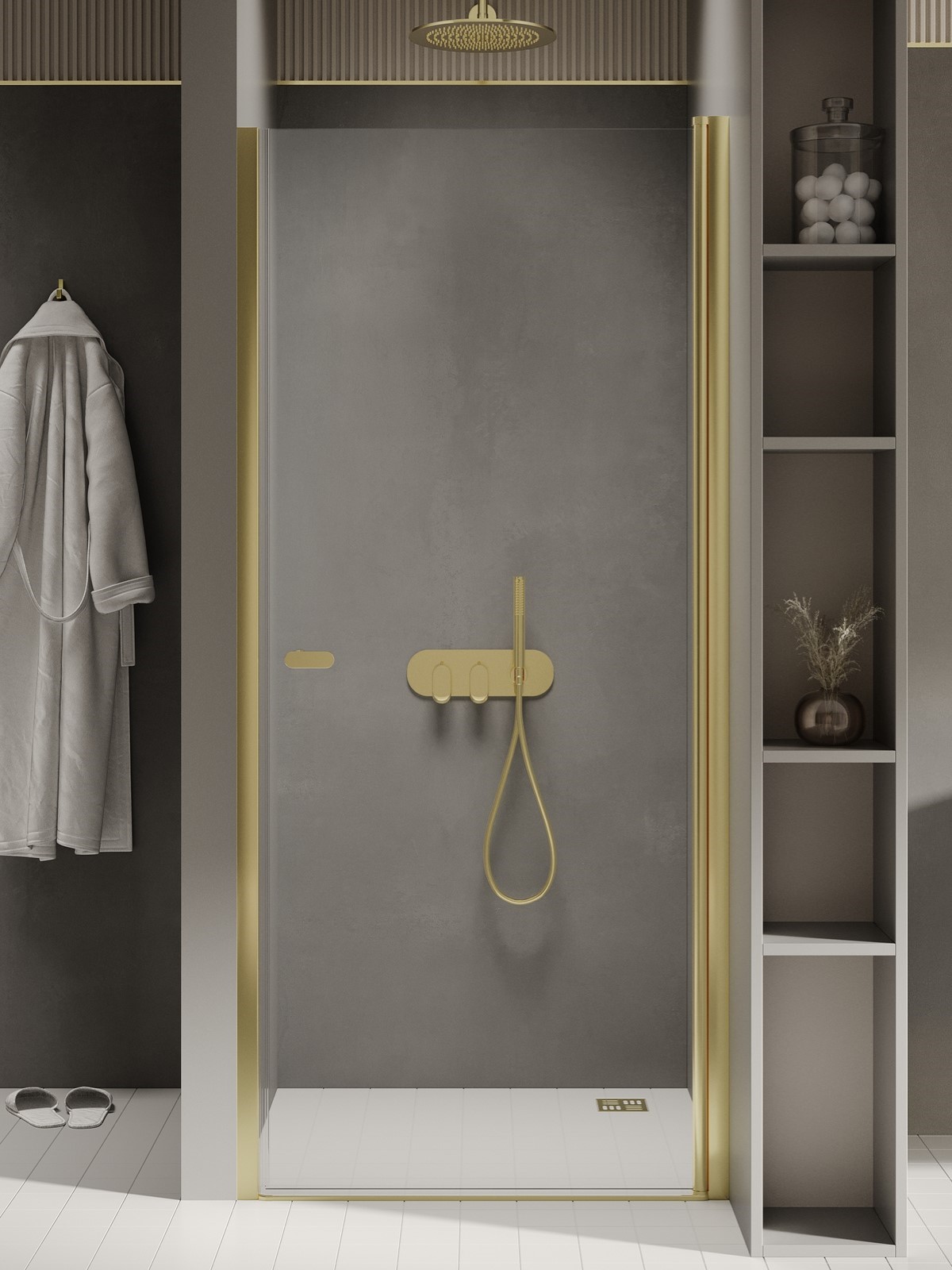 New Trendy New Soleo Light Gold puerta de ducha 100 cm oscilante oro brillante/vidrio transparente D-0453A