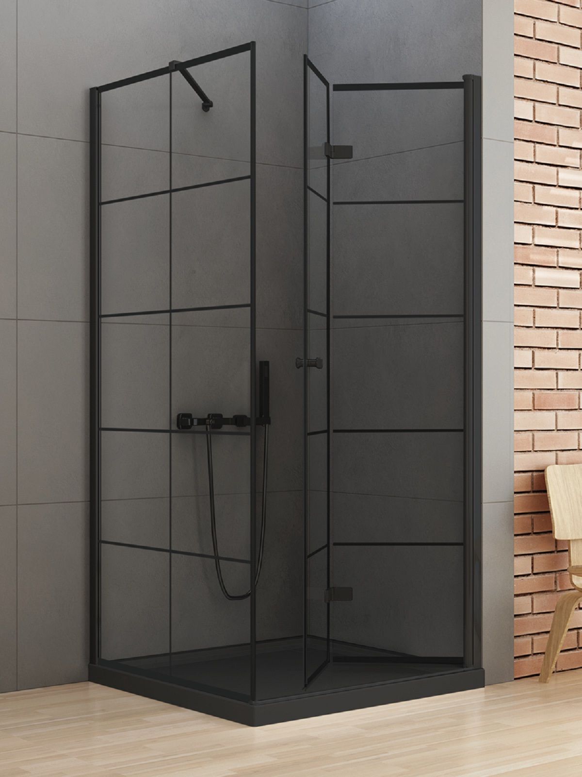 New Trendy New Soleo Black cabina de ducha 90x80 cm rectangular negro mate/vidrio transparente D-0288A/D-0121B