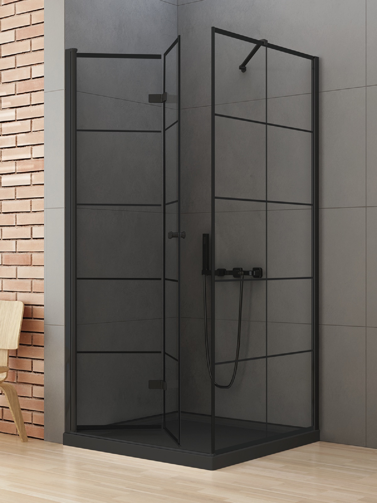 New Trendy New Soleo Black cabina de ducha 90x80 cm rectangular negro mate/vidrio transparente D-0287A/D-0120B