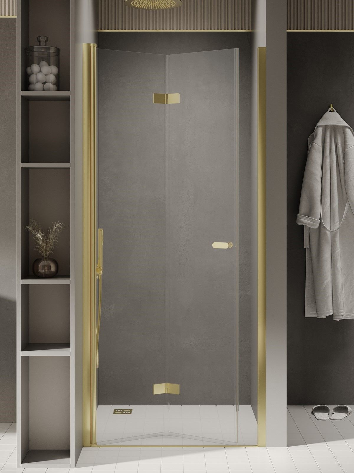 New Trendy New Soleo Light Gold puerta de ducha 90 cm plegable oro brillante/vidrio transparente D-0464A