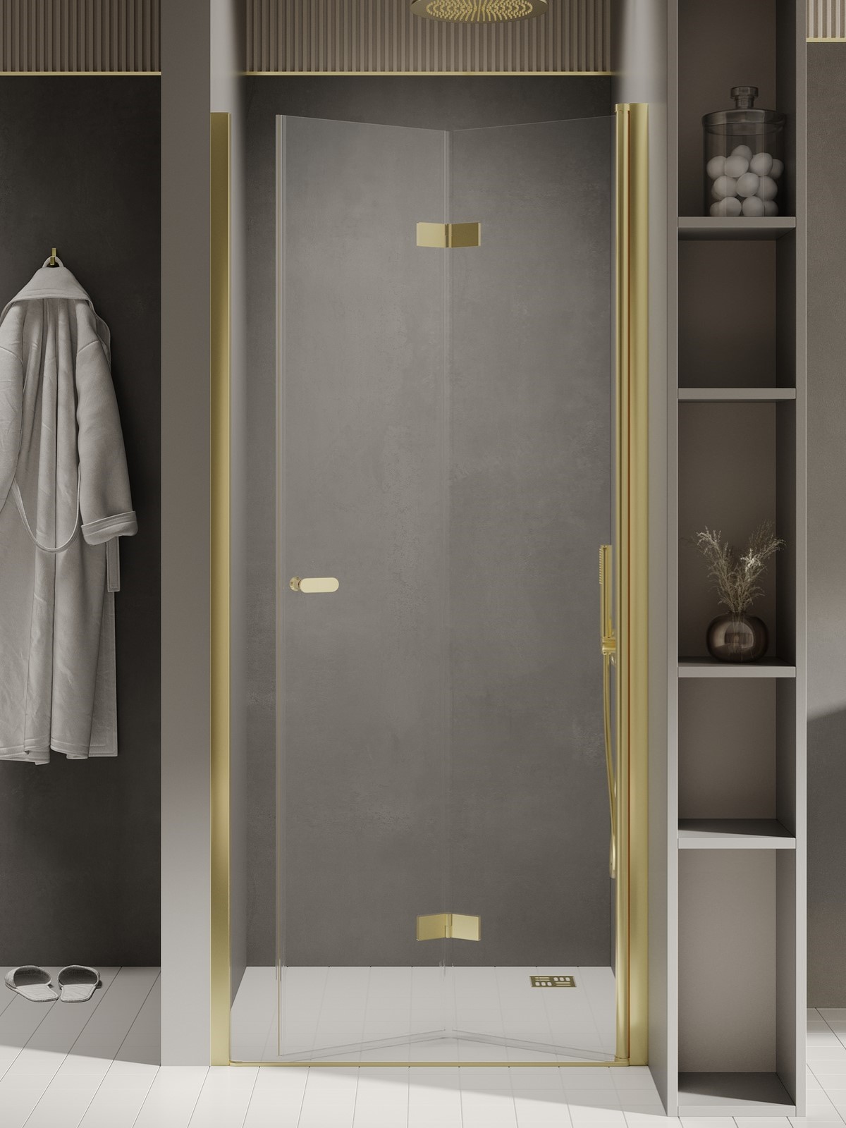 New Trendy New Soleo Light Gold puerta de ducha 70 cm plegable oro brillante/vidrio transparente D-0461A