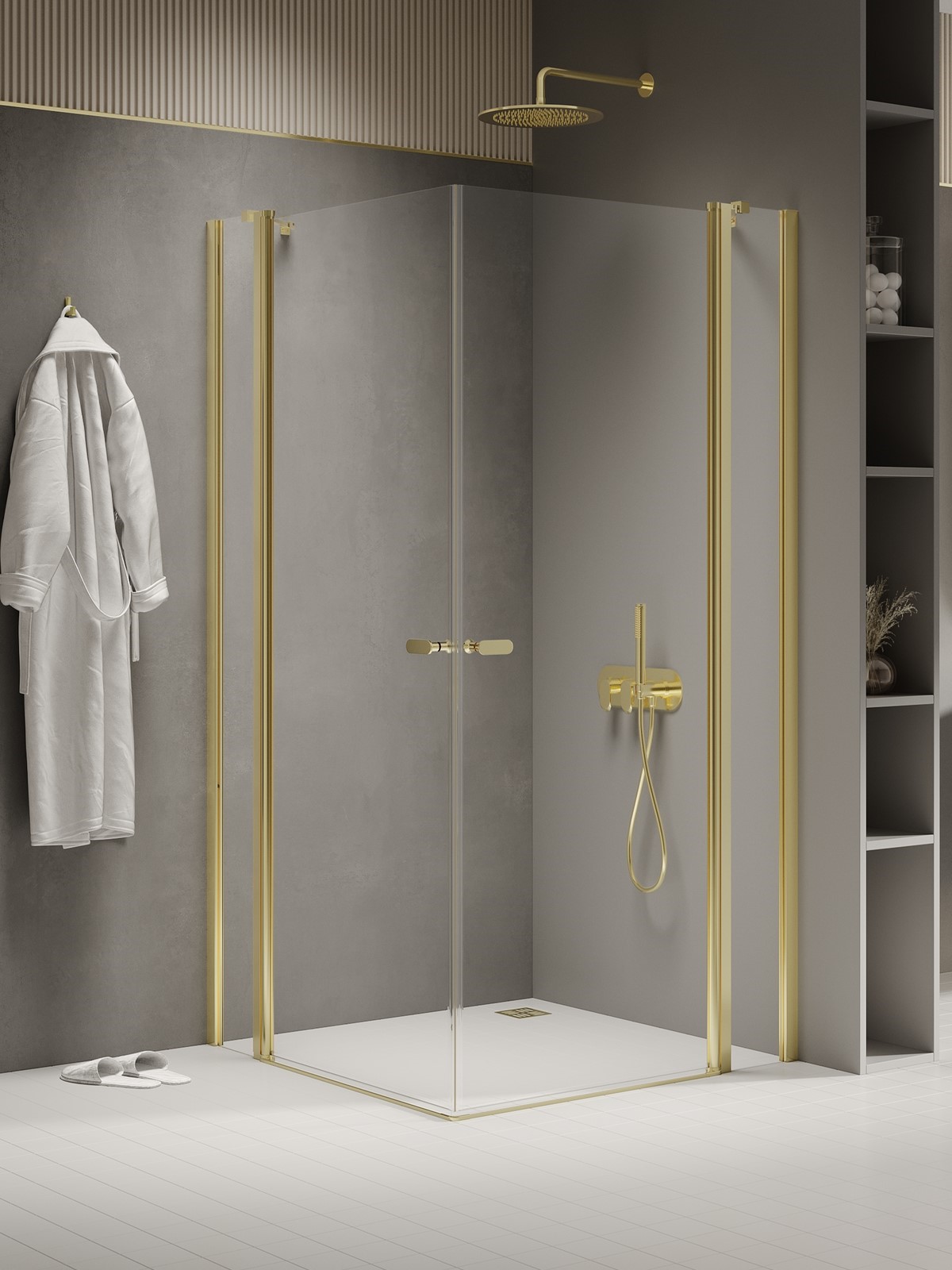New Trendy New Soleo Light Gold cabina de ducha 110x90 cm rectangular oro brillo/vidrio transparente K-1887