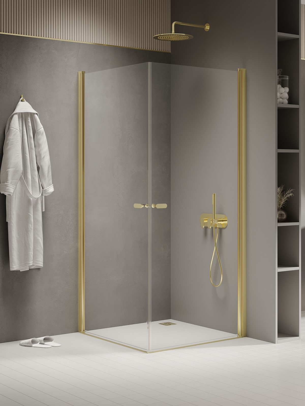New Trendy New Soleo Light Gold cabina de ducha 100x100 cm cuadrada oro brillo/vidrio transparente K-1884