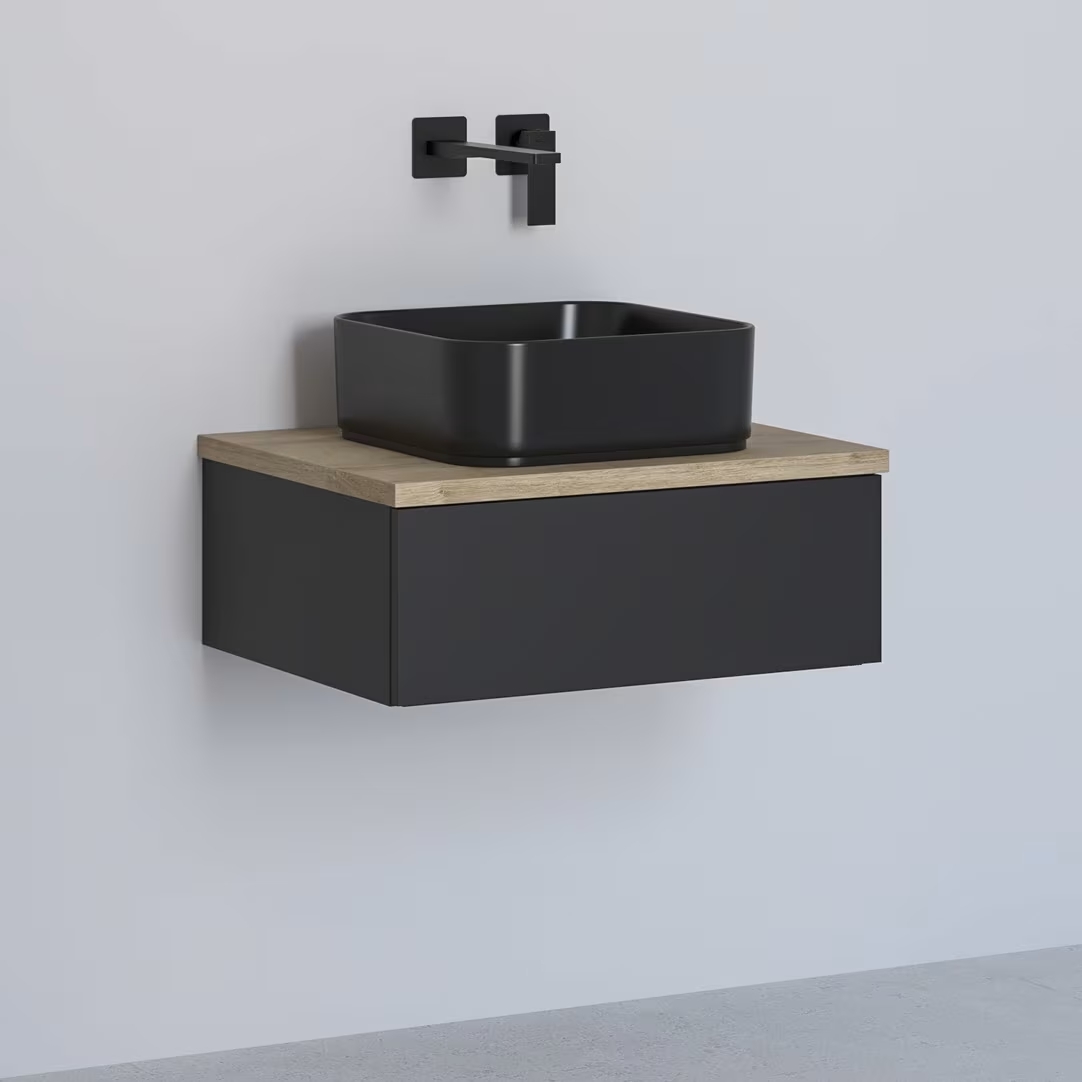 Kronenbach Cube armario con encimera 61x48.7x44.5 cm suspendido, para lavabo negro-roble KBWTKOWTL611SMGH