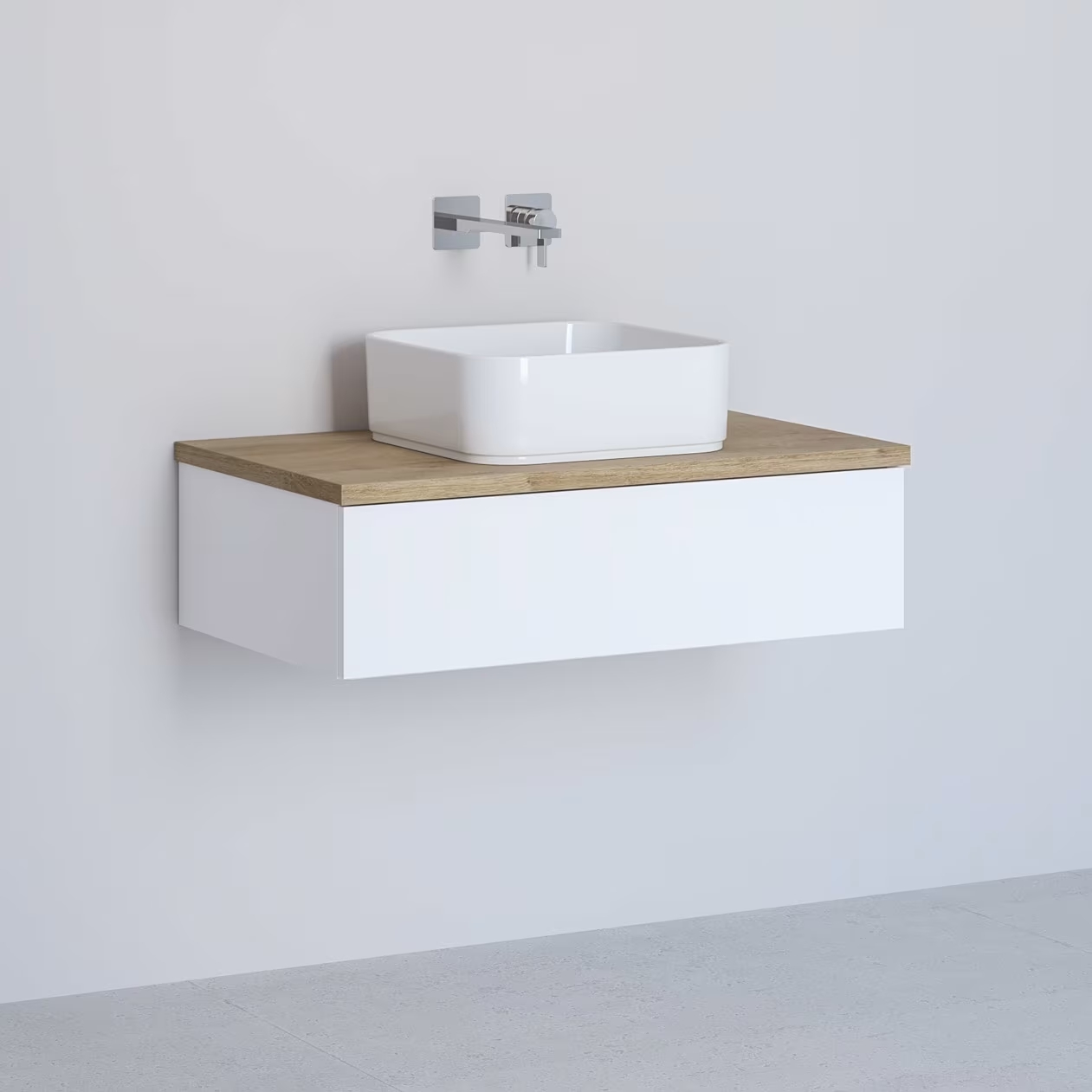 Kronenbach Cube armario con encimera 81x48.7x23.5 cm suspendido, para lavabo blanco-roble KBWTKOWTL811WHGH