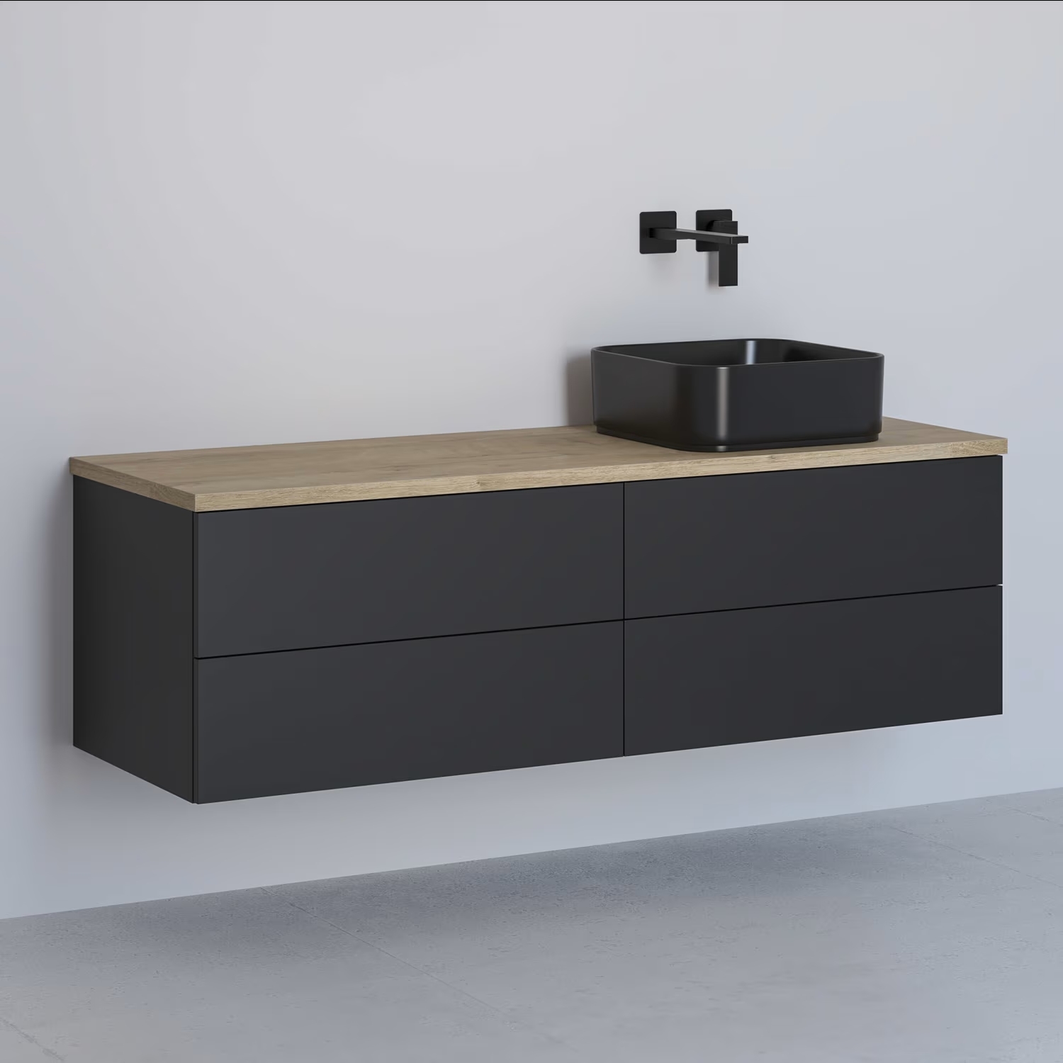 Kronenbach Cube armario con encimera 141x48.7x44.5 cm suspendido, para lavabo negro-roble KBWTKOWTL1414SMGH